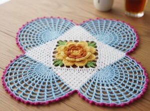 Square with a Rose Centre Crochet Doily Pattern Free