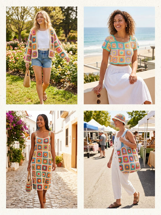 Crochet granny square outfits modern