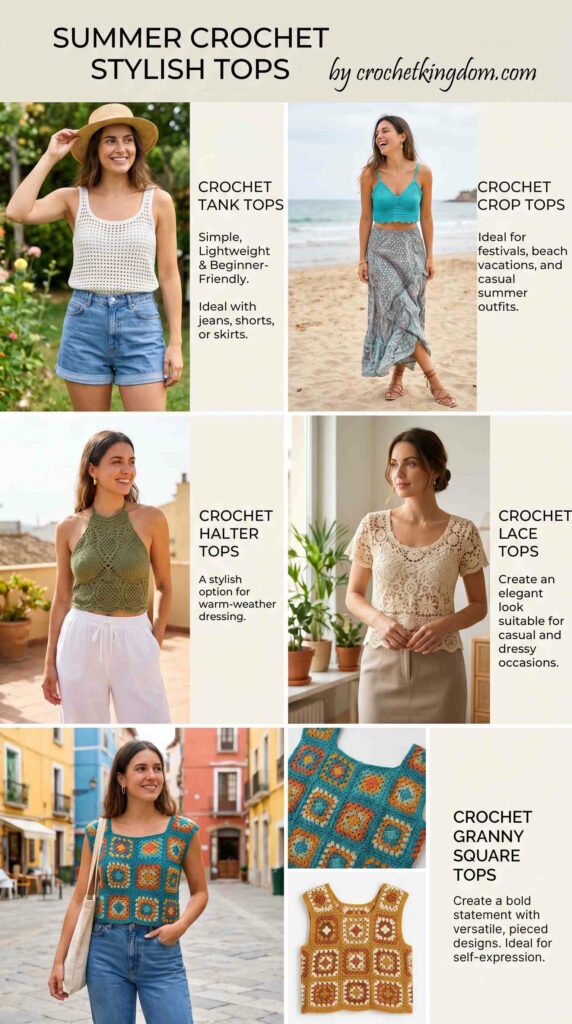 Crochet Summer Clothes Inspiration tank tops, halter, lace, crop and granny