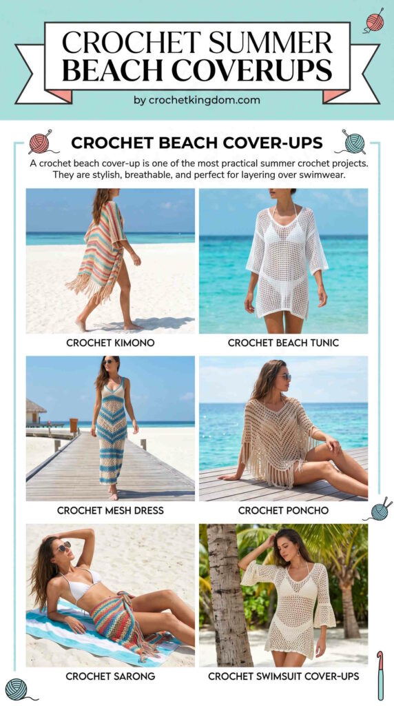 crochet summer beach coverups, sarong, mesh dress, kimono, tunic