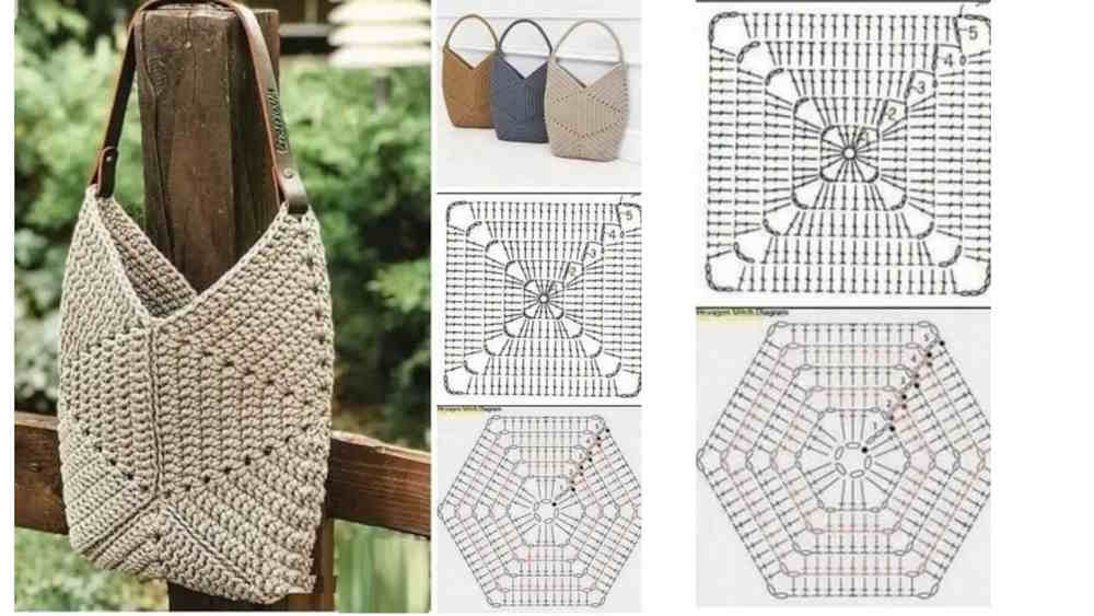 Beginner Friendly Crochet Bag with hexagons and solid granny square